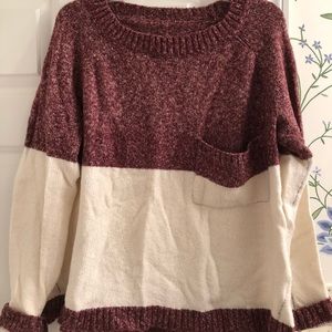 Maroon and Cream Pocket Boyfriend Sweater
